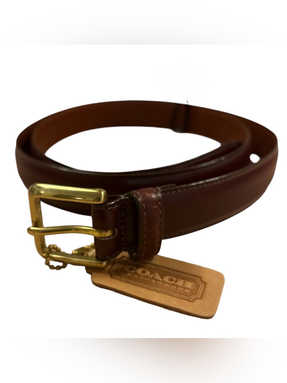Coach Men's Brown Leather Belt with Bronze Buckle